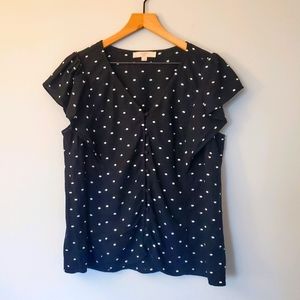 Loft Plus embroidered dots flutter sleeve top
